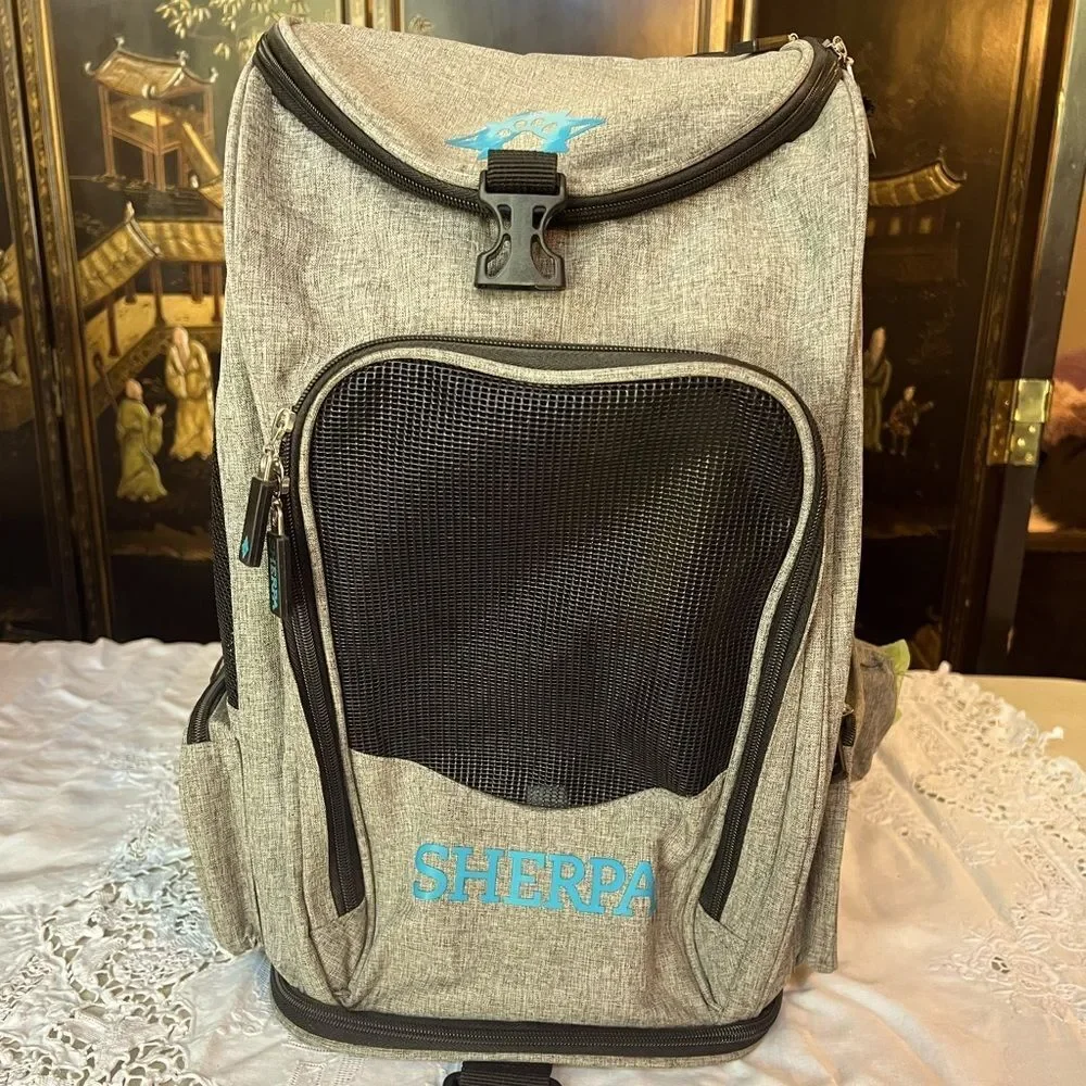 Sherpa animal carrier gray and black backpack small pet carrier. ￼